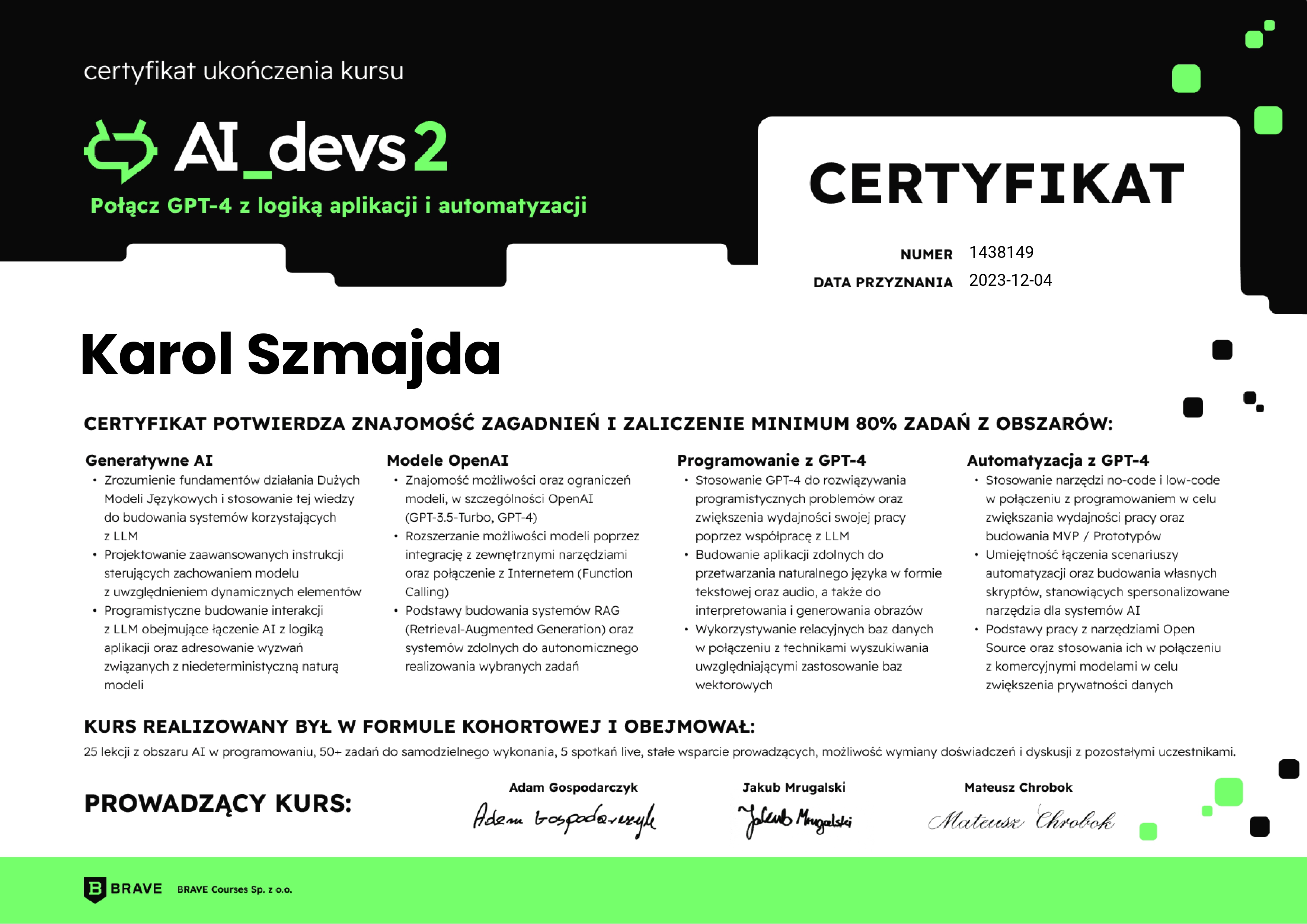 Certyfikat AI Devs